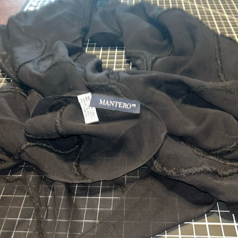 Mantero VIII 100% Silk Embroidered Black Scarf